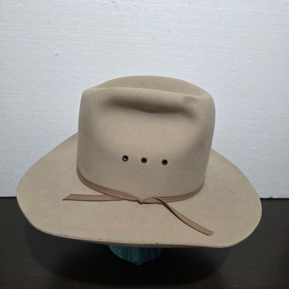 Vtg American Hat Company Felt Wool Beige Cowboy Houston Made in USA 7,5